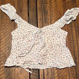Floral White Ruffle Sleeve Top Pac Sun size xs